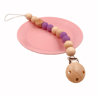 ELECTROPRIME Baby Pacifier Clip Chain Wooden Holder Soother Pacifier Clips Leash Strap Nipple Holder for Infant Feeding(pink)