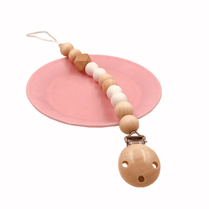ELECTROPRIME Baby Pacifier Clip Chain Wooden Holder Soother Pacifier Clips Leash Strap Nipple Holder for Infant Feeding(white)