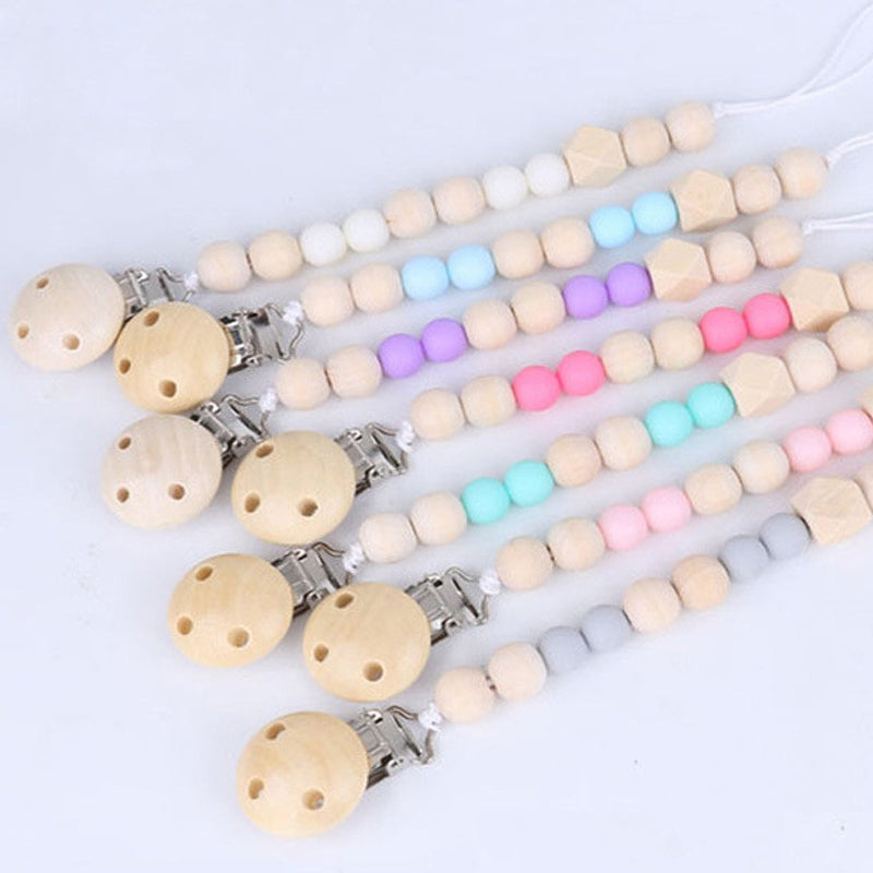 ELECTROPRIME Baby Pacifier Clip Chain Wooden Holder Soother Pacifier Clips Leash Strap Nipple Holder for Infant Feeding(white)