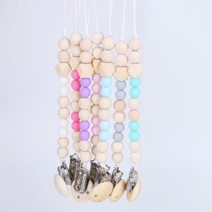 ELECTROPRIME Baby Pacifier Clip Chain Wooden Holder Soother Pacifier Clips Leash Strap Nipple Holder for Infant Feeding(white)