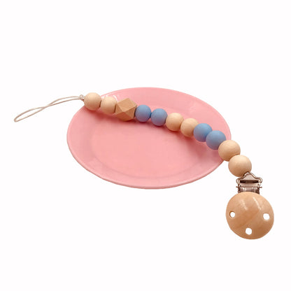 ELECTROPRIME Baby Pacifier Clip Chain Wooden Holder Soother Pacifier Clips Leash Strap Nipple Holder for Infant Feeding(Light blue)