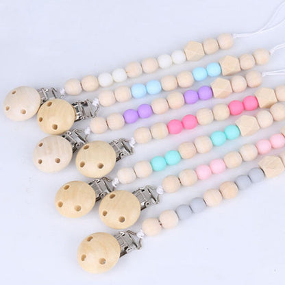 ELECTROPRIME Baby Pacifier Clip Chain Wooden Holder Soother Pacifier Clips Leash Strap Nipple Holder for Infant Feeding(Light blue)
