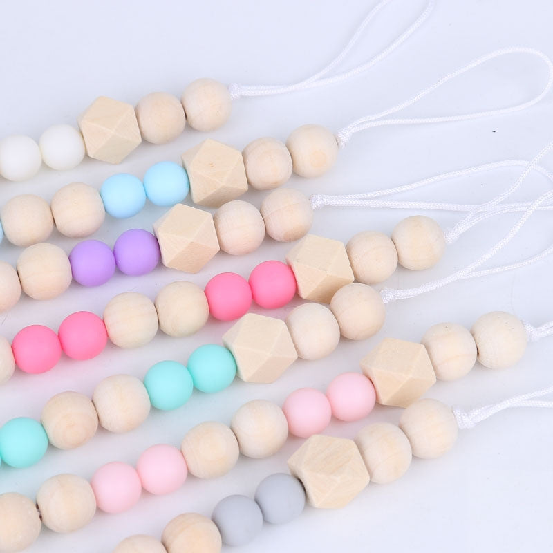 ELECTROPRIME Baby Pacifier Clip Chain Wooden Holder Soother Pacifier Clips Leash Strap Nipple Holder for Infant Feeding(Light blue)