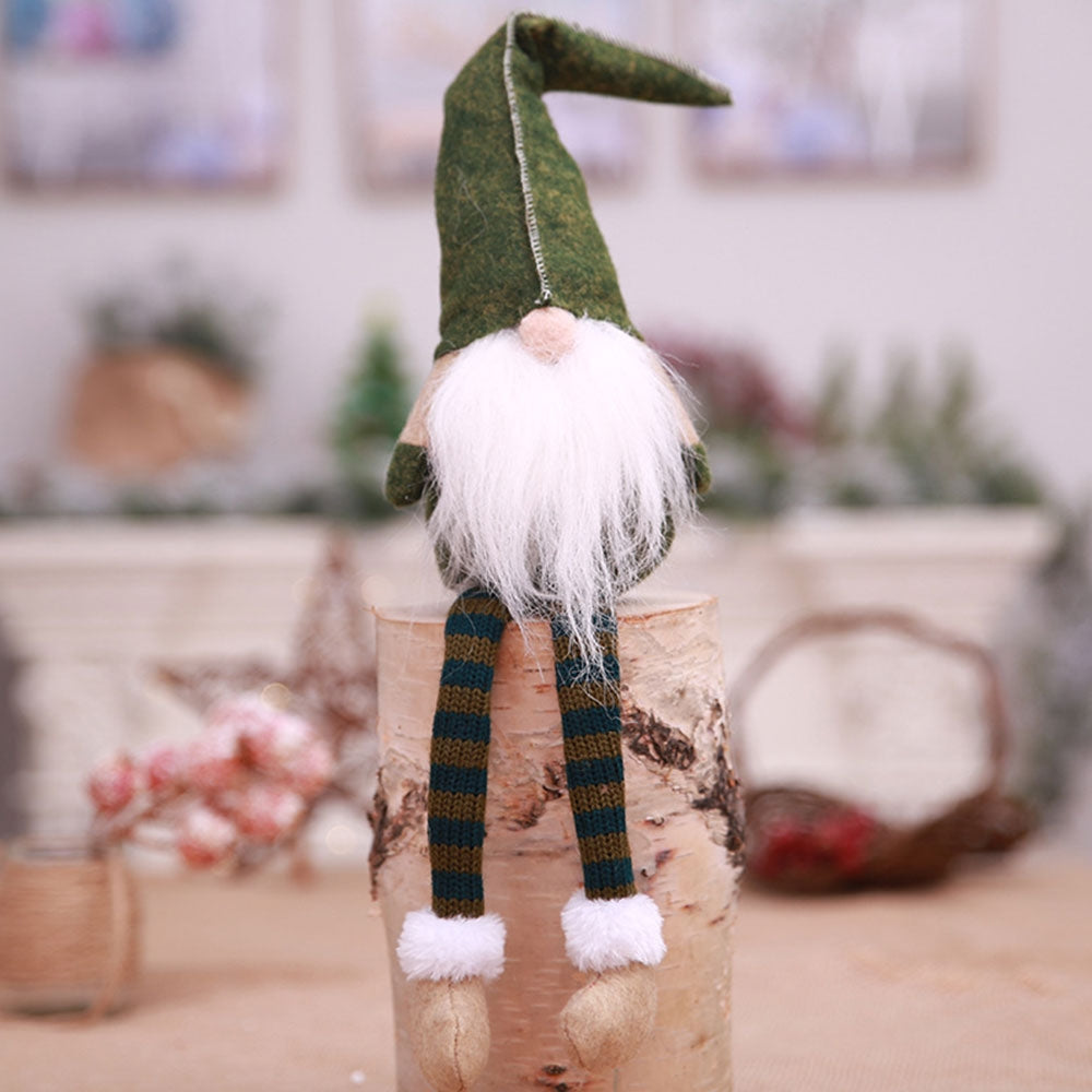 ELECTROPRIME Cute Sitting Faceless Long-legged Elf Doll Christmas Decoration(Green)