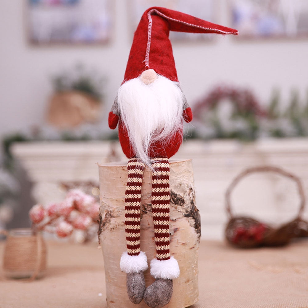 ELECTROPRIME Cute Sitting Faceless Long-legged Elf Doll Christmas Decoration(Red)
