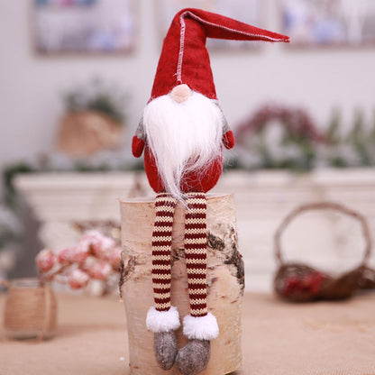ELECTROPRIME Cute Sitting Faceless Long-legged Elf Doll Christmas Decoration(Red)