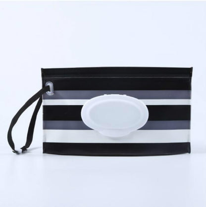 ELECTROPRIME Baby Wipes Portable Removable Bag EVA Flip Sanitary Wipes Bag(Black And Gray Stripes)