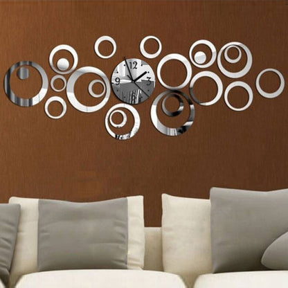 ELECTROPRIME Wall Clock 3D Three-dimensional Acrylic Fashion Mirror Wall Stickers Clock DIY Circle Combination Decorative Clock(Silver)