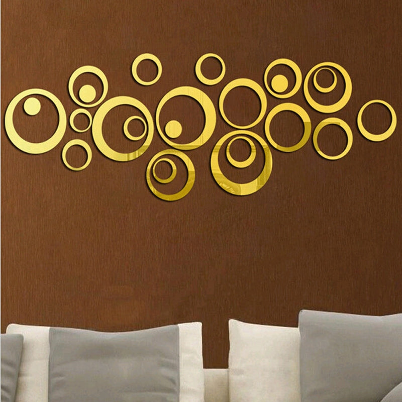 ELECTROPRIME Wall Clock 3D Three-dimensional Acrylic Fashion Mirror Wall Stickers Clock DIY Circle Combination Decorative Clock(Gold)