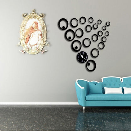 ELECTROPRIME Wall Clock 3D Three-dimensional Acrylic Fashion Mirror Wall Stickers Clock DIY Circle Combination Decorative Clock(Gold)