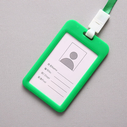 ELECTROPRIME 3 PCS Credit Card Holders PU Bank Card Neck Strap Bus Card ID Card Holder Identity Badge with Lanyard(Green)