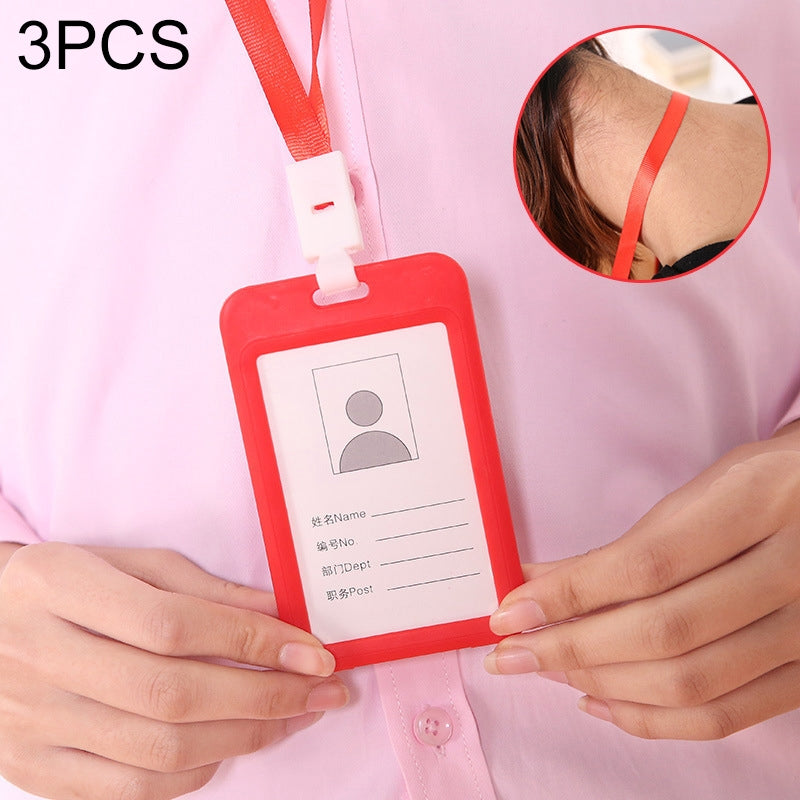 ELECTROPRIME 3 PCS Credit Card Holders PU Bank Card Neck Strap Bus Card ID Card Holder Identity Badge with Lanyard(Red)