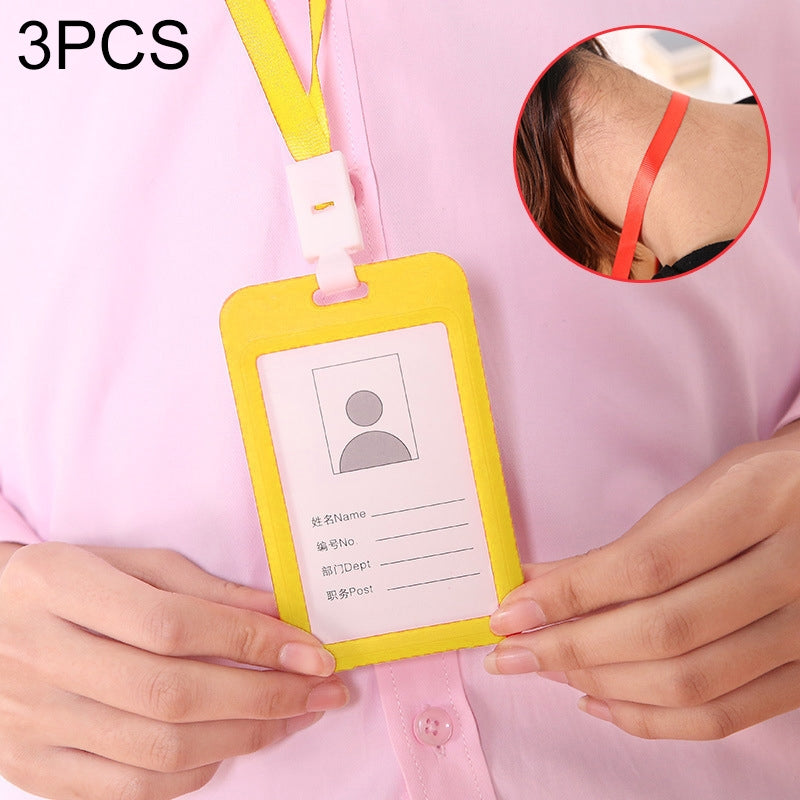 ELECTROPRIME 3 PCS Credit Card Holders PU Bank Card Neck Strap Bus Card ID Card Holder Identity Badge with Lanyard(Yellow)