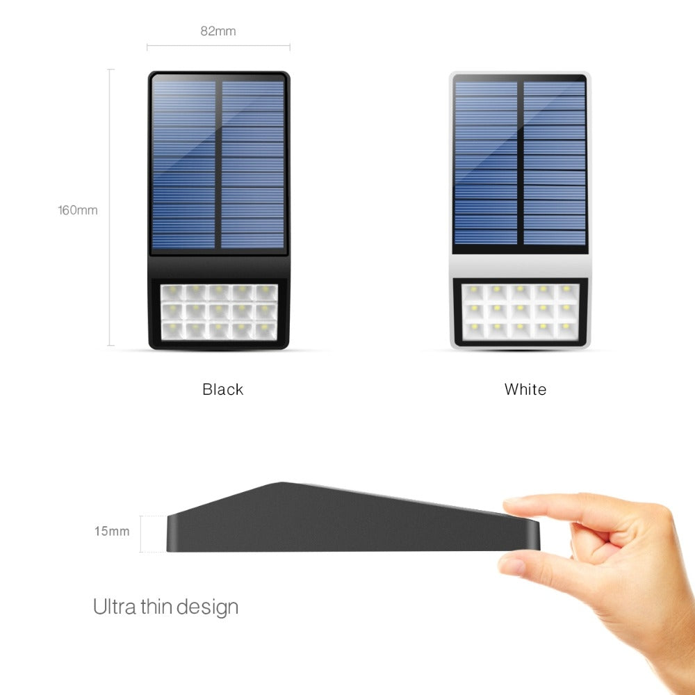 ELECTROPRIME 15 LEDs Light Control Outdoor IP65 Waterproof Solar Powered Garden LED Wall Lamp(Black)