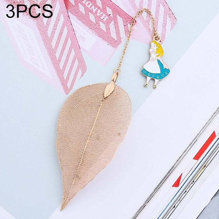 ELECTROPRIME 3 PCS Cute Cartoon Leaf Texture Metal Bookmark Business Gift Student Stationery(Alice)