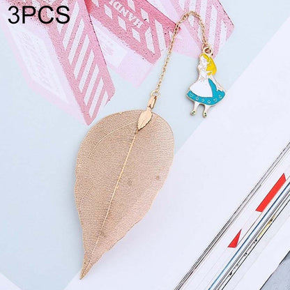 ELECTROPRIME 3 PCS Cute Cartoon Leaf Texture Metal Bookmark Business Gift Student Stationery(Alice)