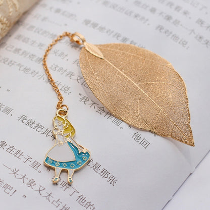 ELECTROPRIME 3 PCS Cute Cartoon Leaf Texture Metal Bookmark Business Gift Student Stationery(Alice)