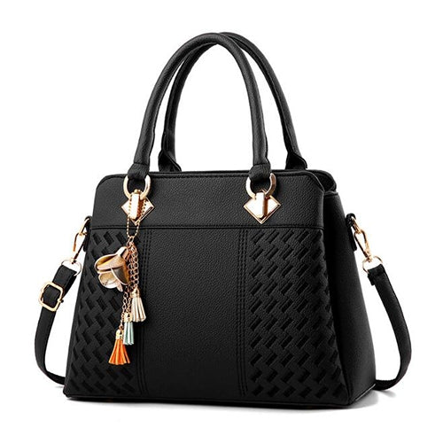 ELECTROPRIME Fashion Women Tassel PU Leather Embroidery Crossbody Bag Shoulder Bag Simple Style Hand Bags(black)