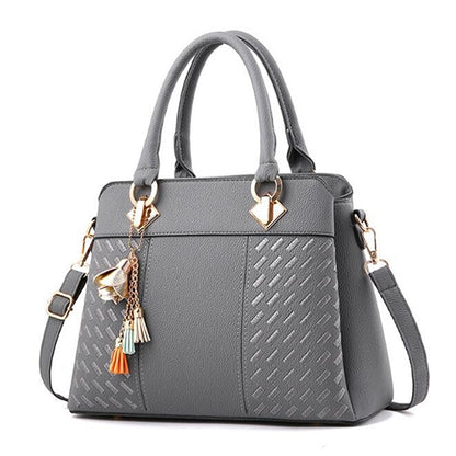 ELECTROPRIME Fashion Women Tassel PU Leather Embroidery Crossbody Bag Shoulder Bag Simple Style Hand Bags(gray)