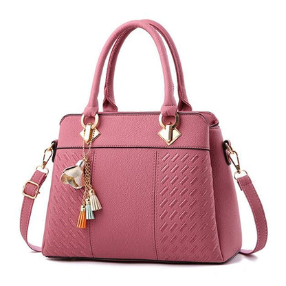 ELECTROPRIME Fashion Women Tassel PU Leather Embroidery Crossbody Bag Shoulder Bag Simple Style Hand Bags( pink)