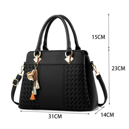 ELECTROPRIME Fashion Women Tassel PU Leather Embroidery Crossbody Bag Shoulder Bag Simple Style Hand Bags( pink)