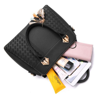ELECTROPRIME Fashion Women Tassel PU Leather Embroidery Crossbody Bag Shoulder Bag Simple Style Hand Bags( pink)