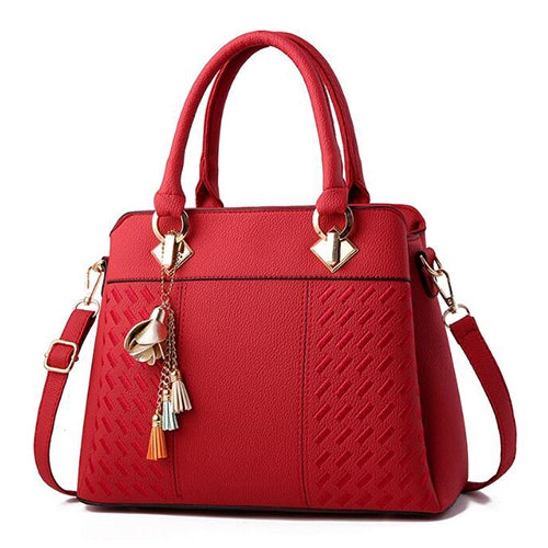 ELECTROPRIME Fashion Women Tassel PU Leather Embroidery Crossbody Bag Shoulder Bag Simple Style Hand Bags(wine red)
