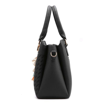 ELECTROPRIME Fashion Women Tassel PU Leather Embroidery Crossbody Bag Shoulder Bag Simple Style Hand Bags(wine red)