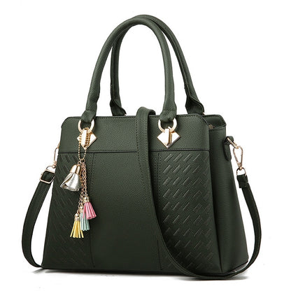 ELECTROPRIME Fashion Women Tassel PU Leather Embroidery Crossbody Bag Shoulder Bag Simple Style Hand Bags(Green)