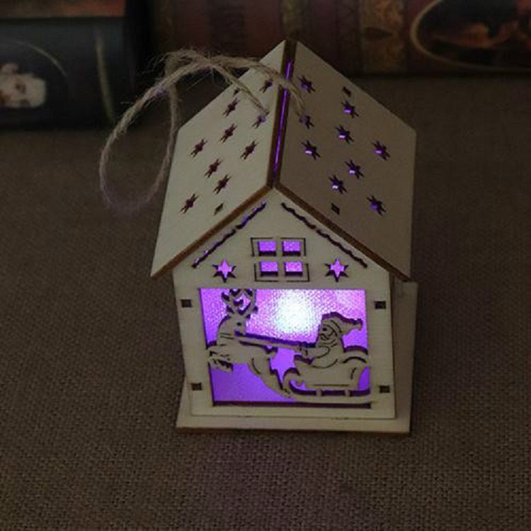 ELECTROPRIME Christmas Luminous Wooden House Christmas Tree Decorations Hanging Ornaments DIY Gift Window Decoration, Style:Small Pulling Santa Claus