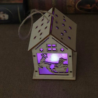 ELECTROPRIME Christmas Luminous Wooden House Christmas Tree Decorations Hanging Ornaments DIY Gift Window Decoration, Style:Small Pulling Santa Claus