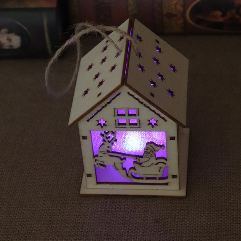 ELECTROPRIME Christmas Luminous Wooden House Christmas Tree Decorations Hanging Ornaments DIY Gift Window Decoration, Style:Small Pulling Santa Claus
