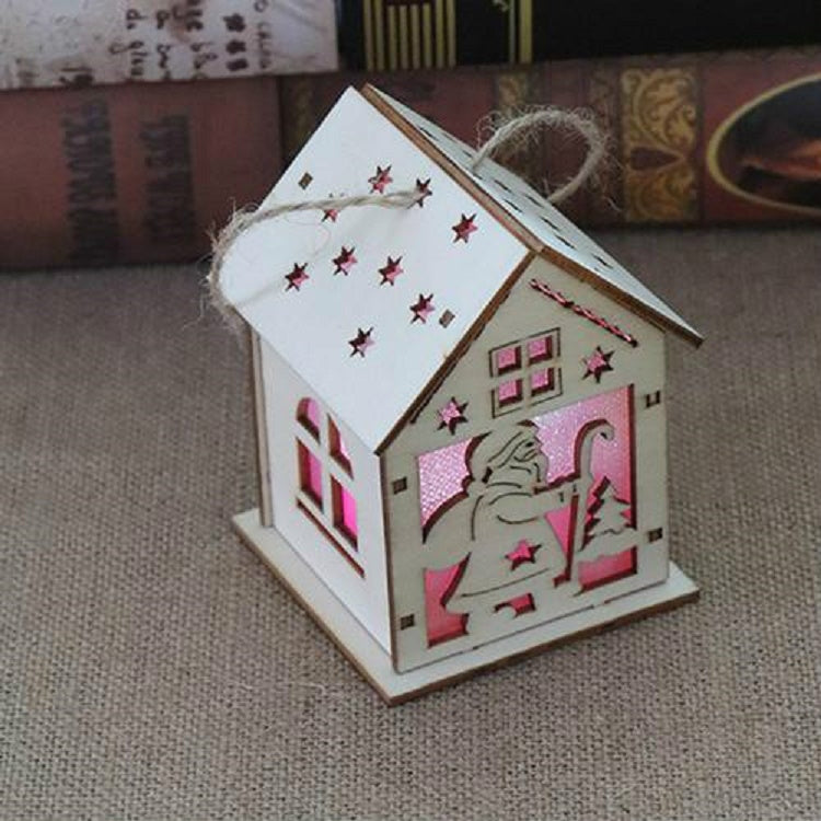 ELECTROPRIME Christmas Luminous Wooden House Christmas Tree Decorations Hanging Ornaments DIY Gift Window Decoration, Style:Small Crutches Santa