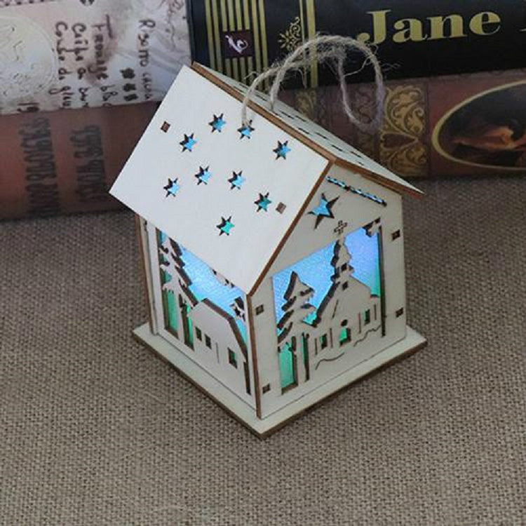 ELECTROPRIME Christmas Luminous Wooden House Christmas Tree Decorations Hanging Ornaments DIY Gift Window Decoration, Style:Small House