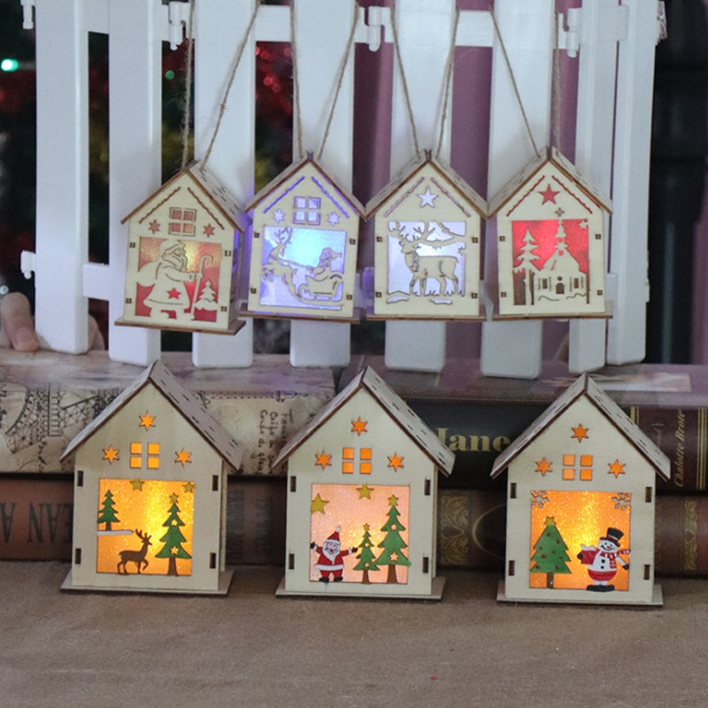 ELECTROPRIME Christmas Luminous Wooden House Christmas Tree Decorations Hanging Ornaments DIY Gift Window Decoration, Style:Small House