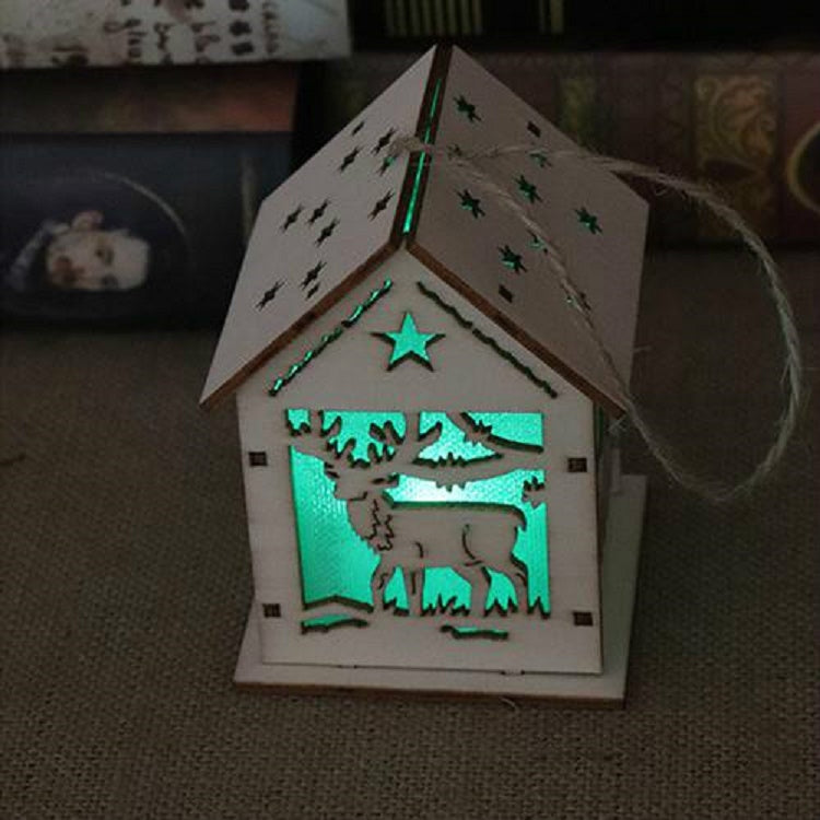 ELECTROPRIME Christmas Luminous Wooden House Christmas Tree Decorations Hanging Ornaments DIY Gift Window Decoration, Style:Small Elk