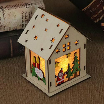 ELECTROPRIME Christmas Luminous Wooden House Christmas Tree Decorations Hanging Ornaments DIY Gift Window Decoration, Style:Large Santa