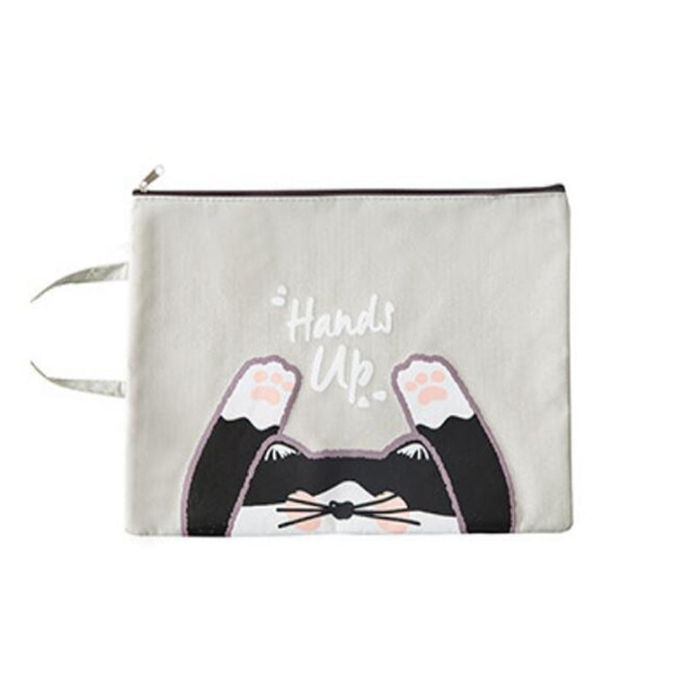 ELECTROPRIME Cute Small Fresh Cartoon Cat A4 File Bag School Office Supplies Canvas Storage Bag(Grey)