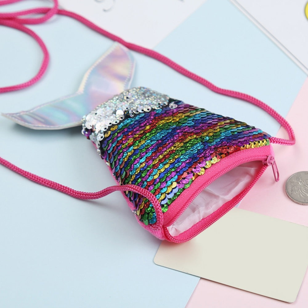 ELECTROPRIME 3 PCS Mermaid Tail Sequins Coin Purse Girls Crossbody Bags Card Holder Wallet(Multi-colorful)
