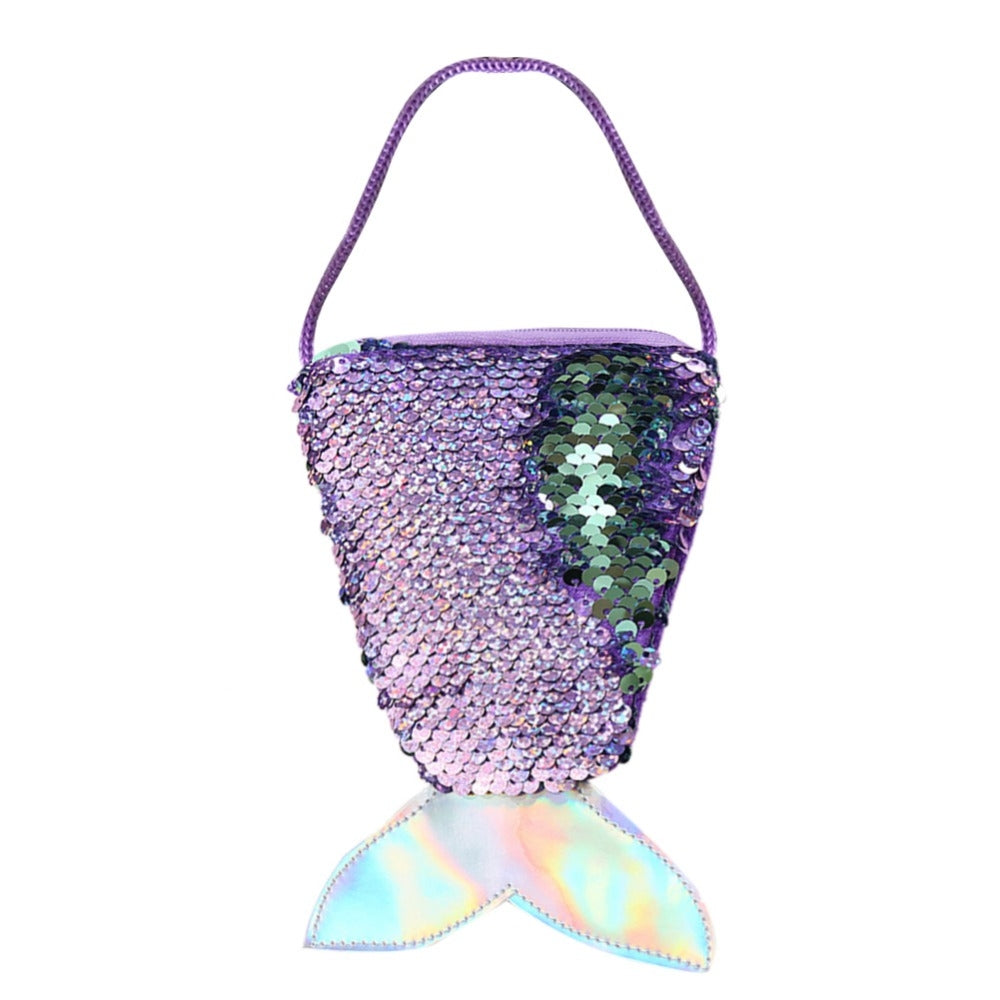 ELECTROPRIME 3 PCS Mermaid Tail Sequins Coin Purse Girls Crossbody Bags Card Holder Wallet(Violet)