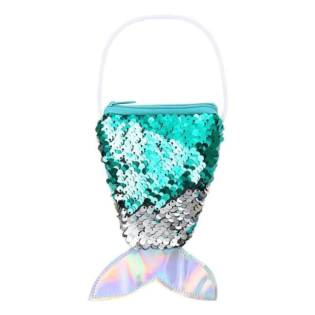 ELECTROPRIME 3 PCS Mermaid Tail Sequins Coin Purse Girls Crossbody Bags Card Holder Wallet(Light Green)
