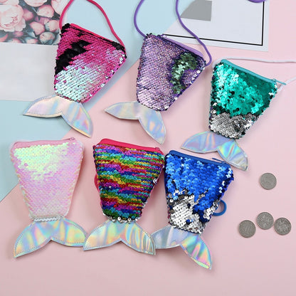 ELECTROPRIME 3 PCS Mermaid Tail Sequins Coin Purse Girls Crossbody Bags Card Holder Wallet( Pink)