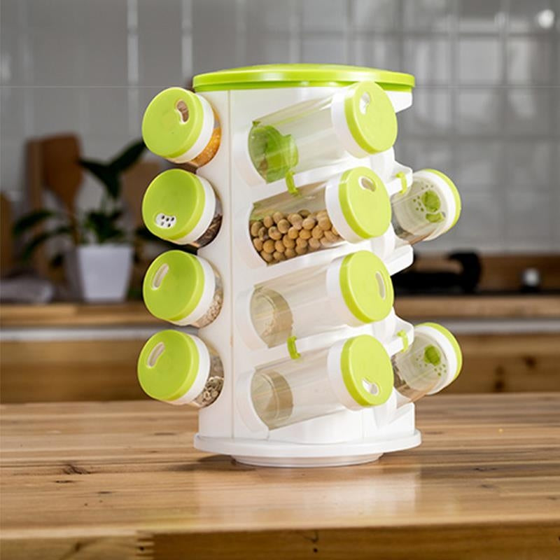 ELECTROPRIME 16pcs / Set Seasoning Cans Pepper Salt Cruet Plastic Bottle Kitchen Spice Jar Pepper Shaker Box Spice Rack Set