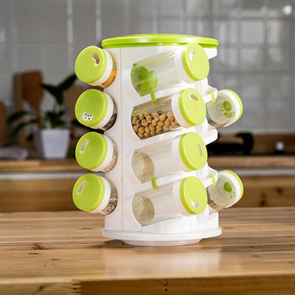 ELECTROPRIME 16pcs / Set Seasoning Cans Pepper Salt Cruet Plastic Bottle Kitchen Spice Jar Pepper Shaker Box Spice Rack Set