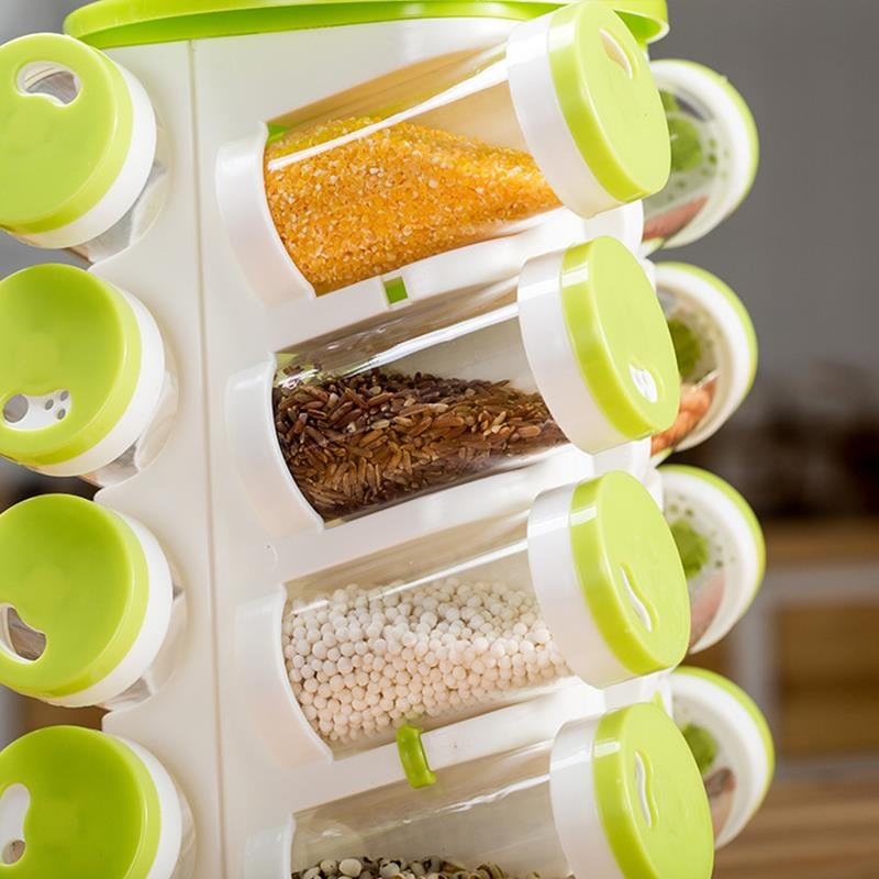 ELECTROPRIME 16pcs / Set Seasoning Cans Pepper Salt Cruet Plastic Bottle Kitchen Spice Jar Pepper Shaker Box Spice Rack Set