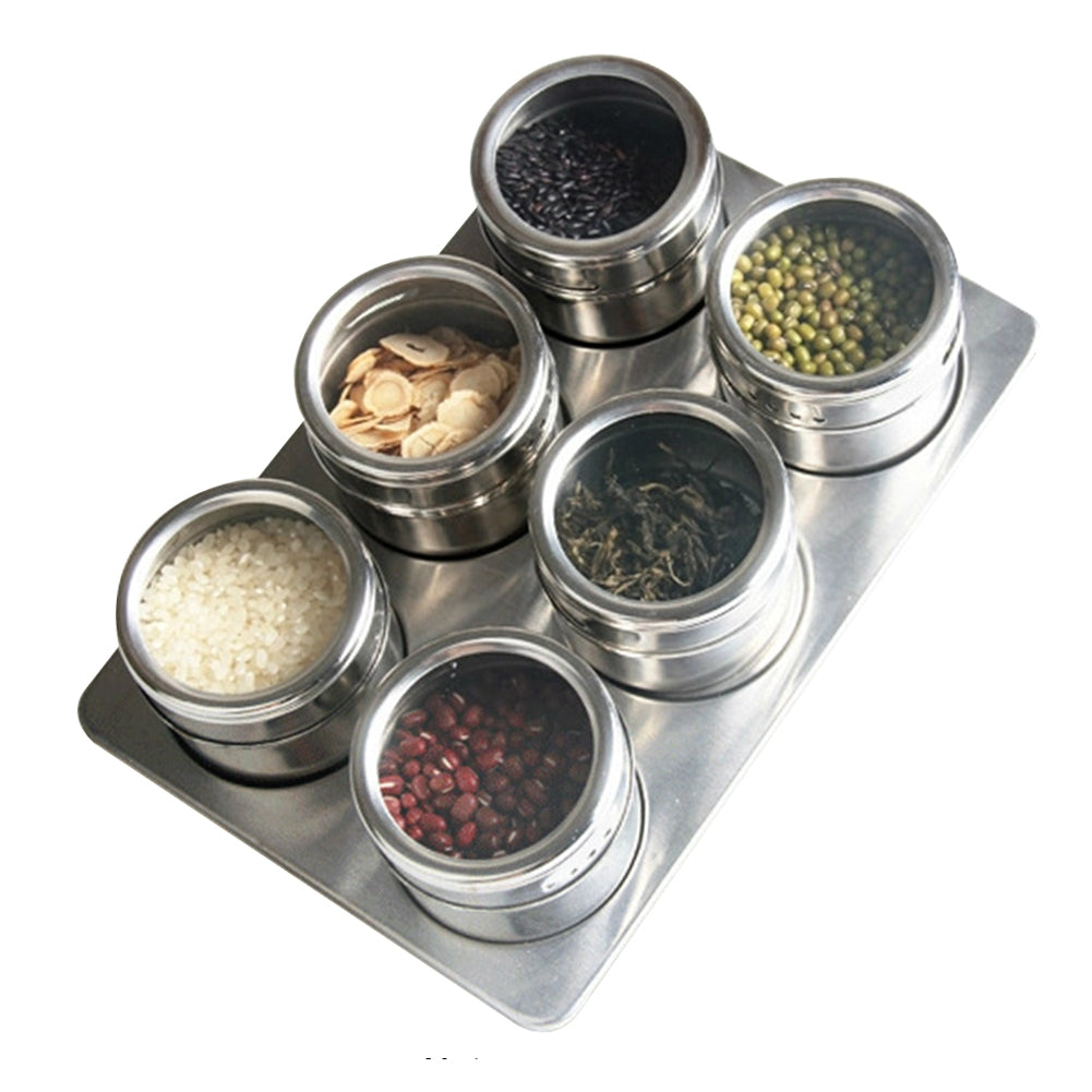 ELECTROPRIME 6 in 1 Kitchen Stainless Steel Salt Condiment Set Spice Jars Container Spice Bottles
