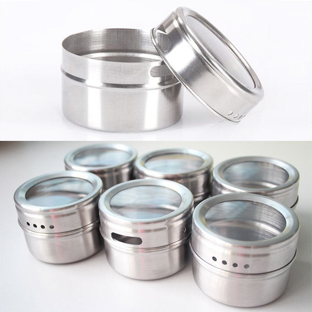 ELECTROPRIME 6 in 1 Kitchen Stainless Steel Salt Condiment Set Spice Jars Container Spice Bottles