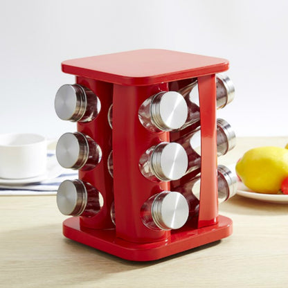 ELECTROPRIME 12 in 1 Stainless Steel Canister Set with Turnable Holder(Red)