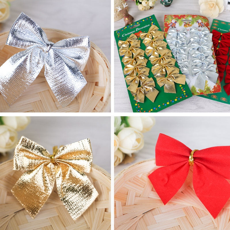 ELECTROPRIME 12 PCS Flocked Bow Christmas Tree Decoration(gold)