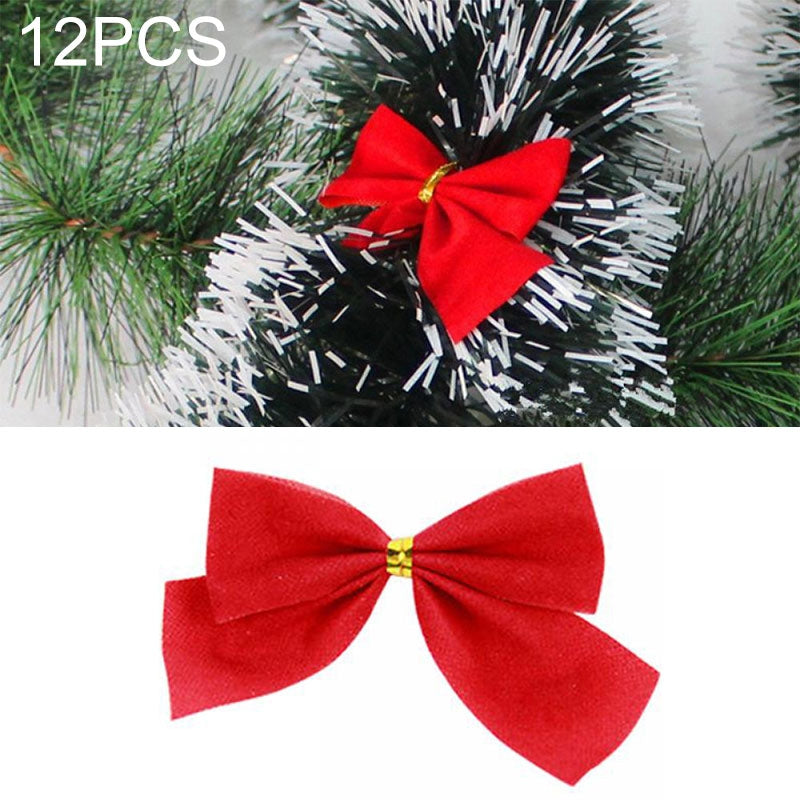 ELECTROPRIME 12 PCS Flocked Bow Christmas Tree Decoration(red)